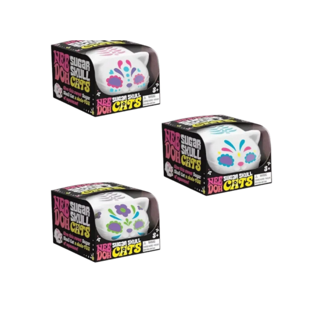 NeeDoh Sugar Skull Cool Cats Squishy Fidget Toy Set of 3 Blue Pink Green