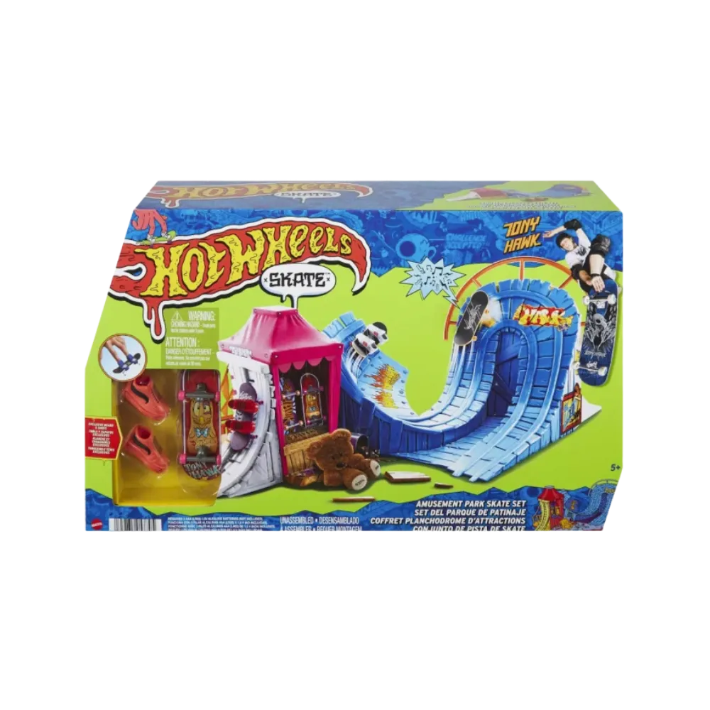 Hot Wheels X Tony Hawk Amusement Park Skate Set With Fingerboard & Pair Of Skate Shoes Set