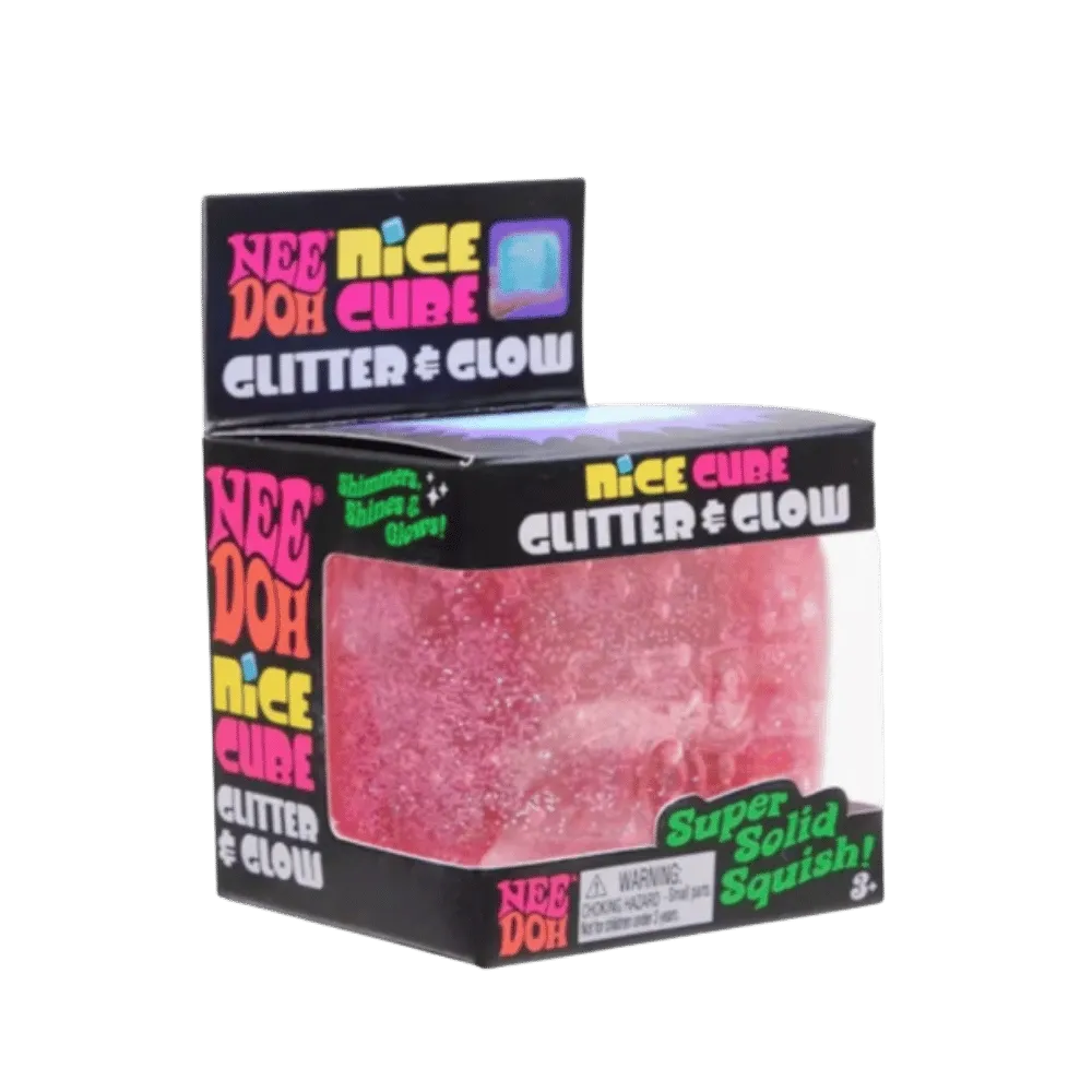 NeeDoh Nice Cube Glitter and Glow Squishy Fidget Toy Pink