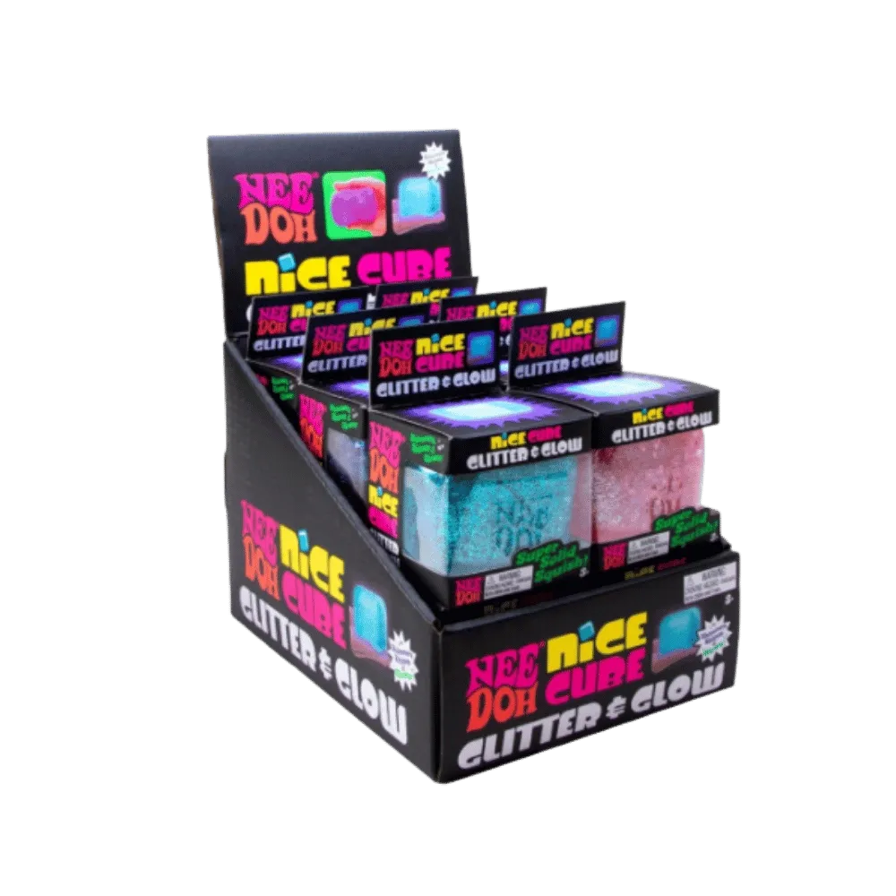 NeeDoh Nice Cube Glitter and Glow Squishy Fidget Toy Pink