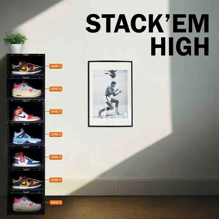 White Stack'Em Sneaker Crates | Shoe Crates (Side Drop)
