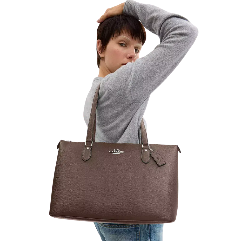 Coach Gallery Tote Bag Crossgrain Leather Dark Stone