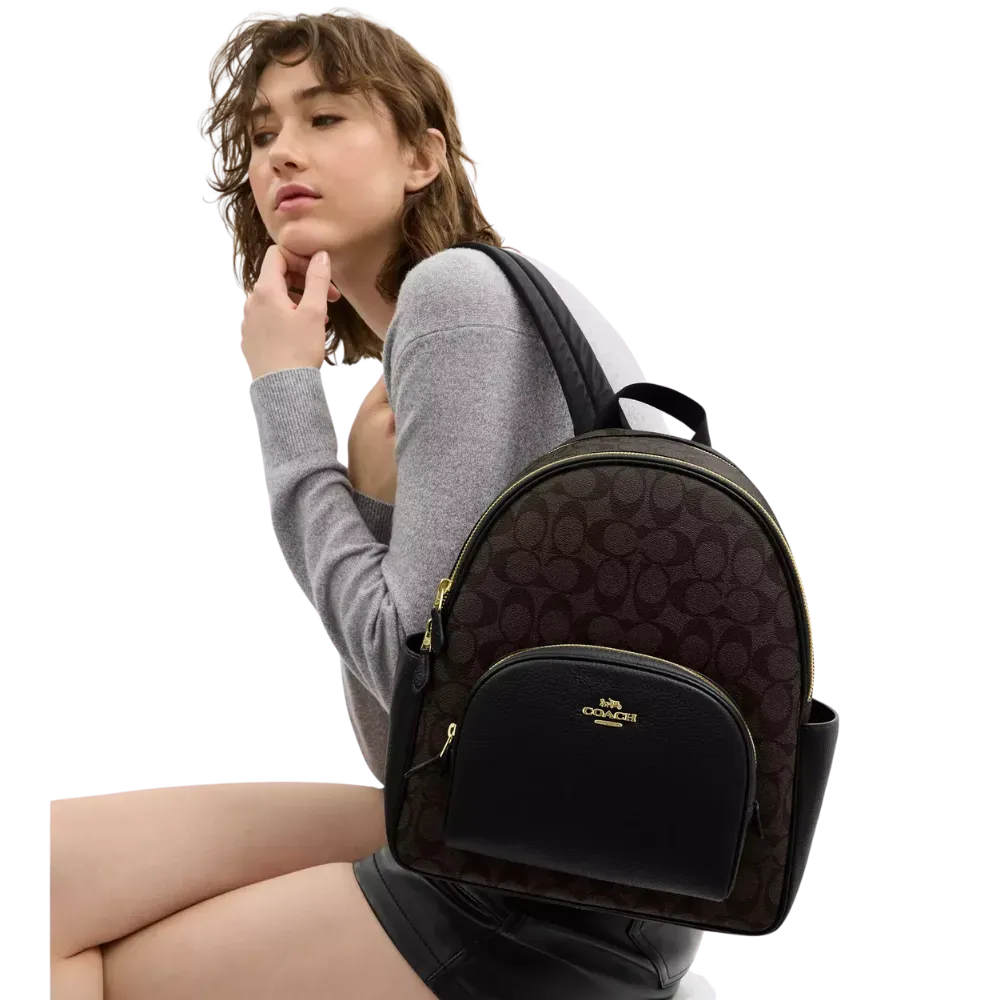 Coach Court Backpack In Signature Canvas Brown Black | Hype Fly India