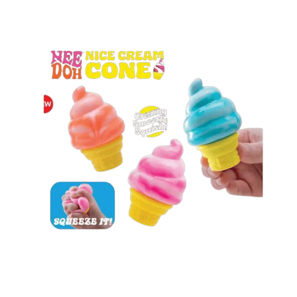 NeeDoh Nice Cream Ice Cream Cone Squishy Fidget Toy 3x Lot Orange/Pink/Blue