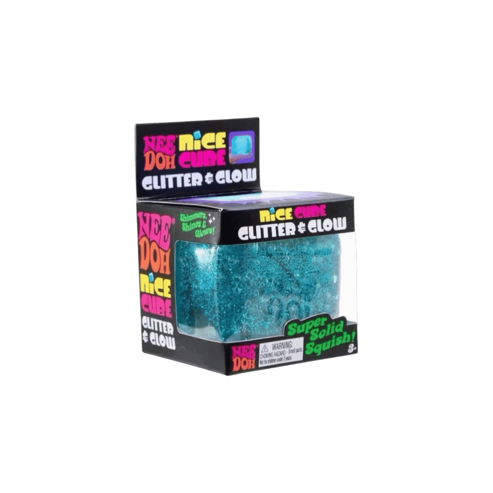 NeeDoh Nice Cube Glitter and Glow Squishy Fidget Toy Blue
