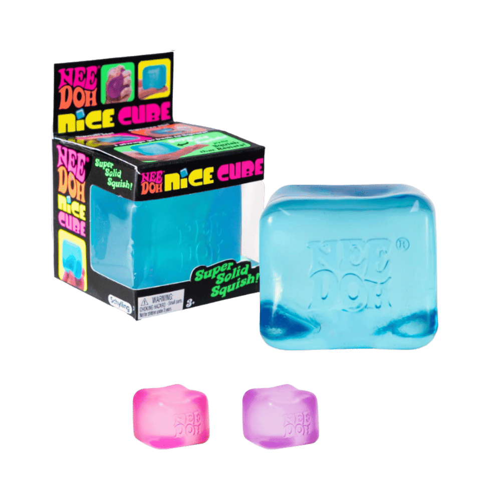 NeeDoh Nice Cube Glitter and Glow Squishy Fidget Toy Blue