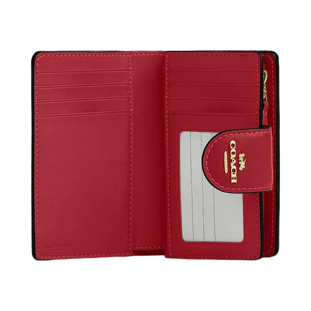 Coach Medium Corner Zip Wallet In Signature Canvas Signature Canvas-Im-Walnut-True Red