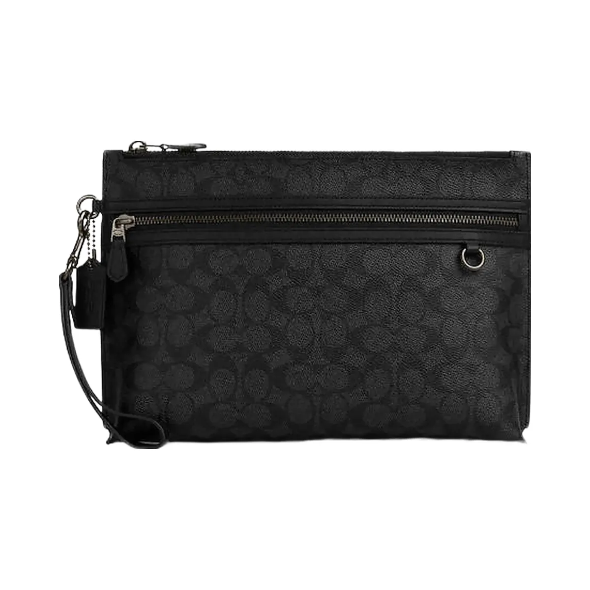 Coach Carry All Pouch In Signature Canvas Signature Canvas-Gunmetal-Charcoal-Black