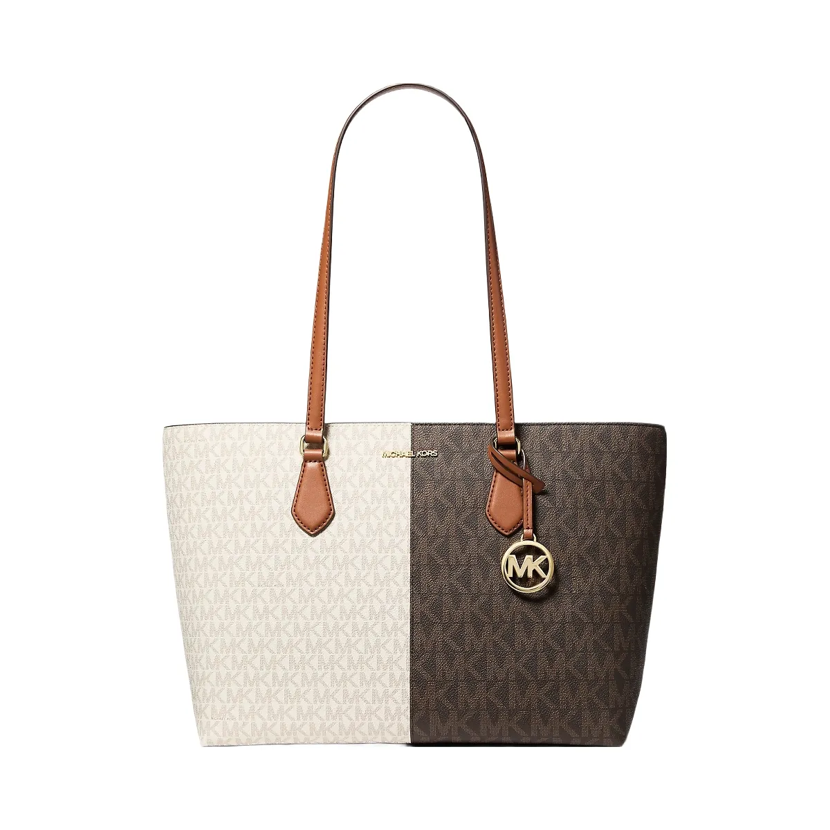 Michael Kors Sheila Large Two-Tone Signature Logo Tote Bag Brown Multi