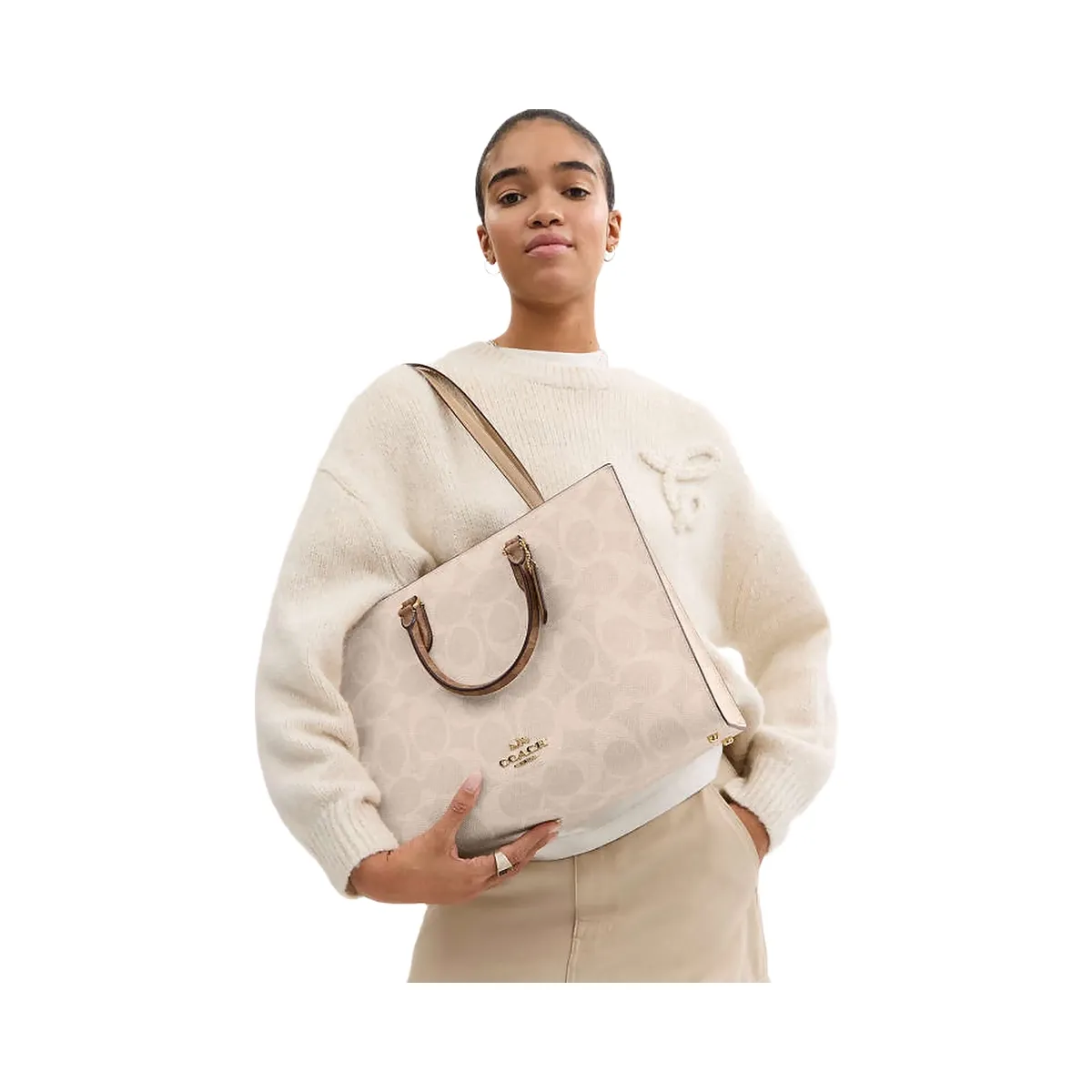 Coach Maggie Tote Bag In Blocked Signature Canvas Signature Canvas-Gold-Sand-Tan