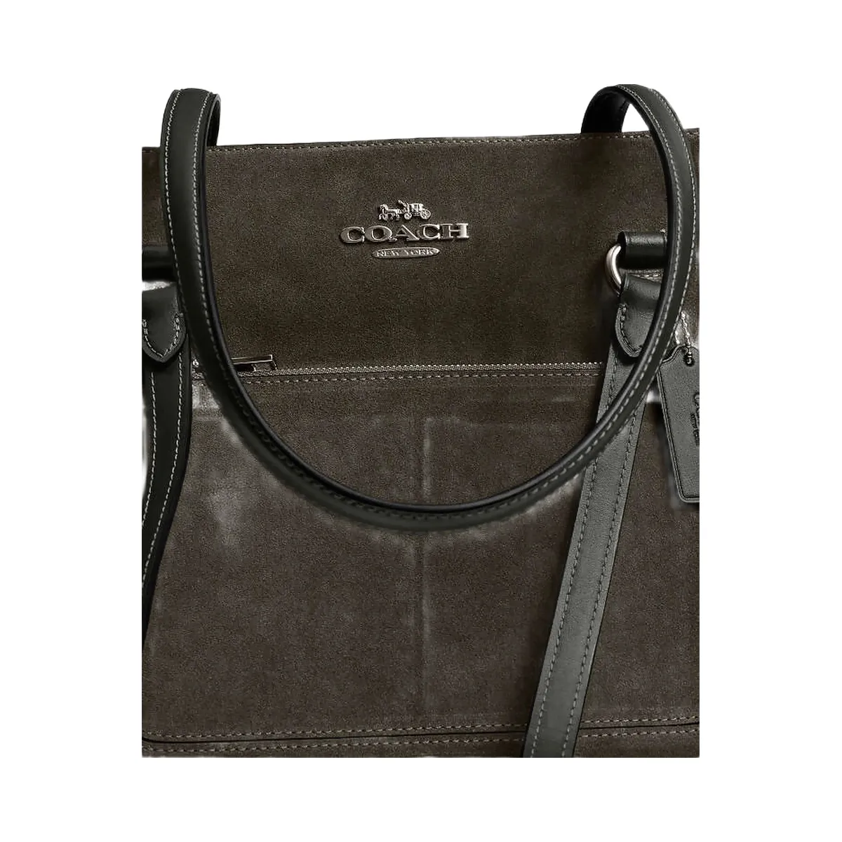Coach Station Tote Bag Suede-Qb-Army Green