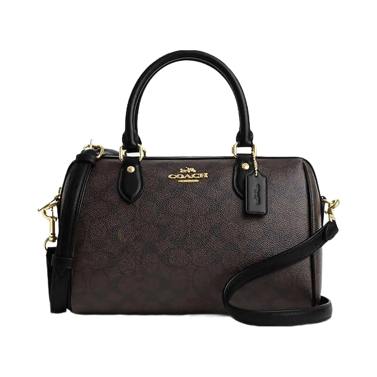 Coach Rowan Satchel Bag In Signature Canvas Signature Canvas-Gold-Walnut-Black