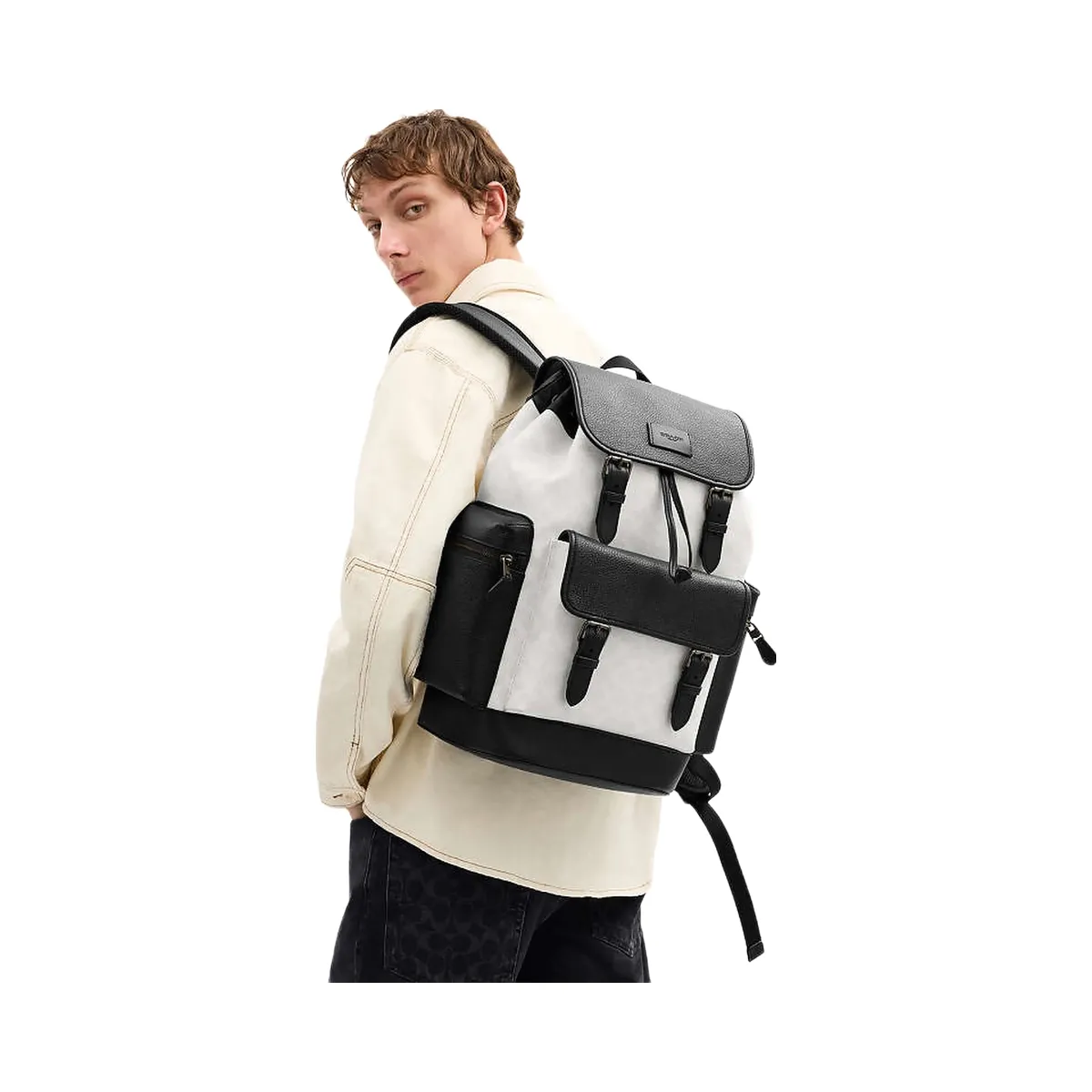 Coach Sprint Backpack In Colorblock Signature Canvas Signature Canvas-Gunmetal-Chalk-Black