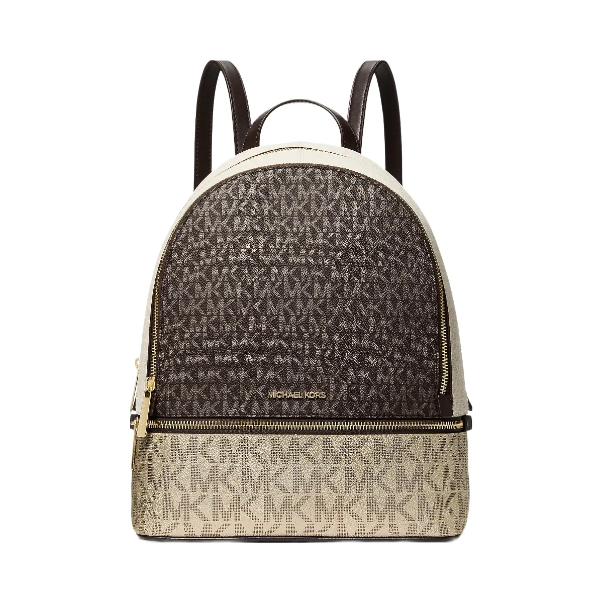 Michael Kors Rhea Medium Metallic Signature Logo Backpack Brown