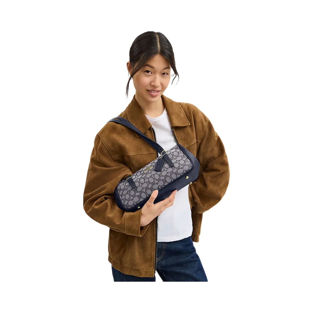 Coach Asher Shoulder Bag In Signature Jacquard Signature Jacquard-Gold-Navy-Midnight Navy
