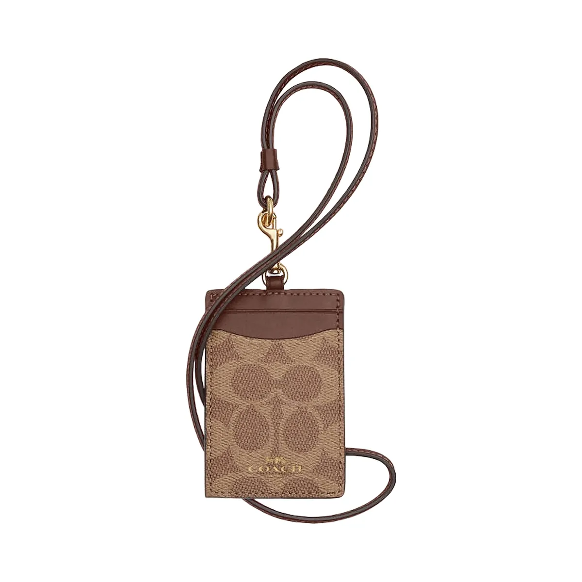 Coach Id Lanyard In Signaure Canvas Signature Canvas-Gold-Tan-Brown