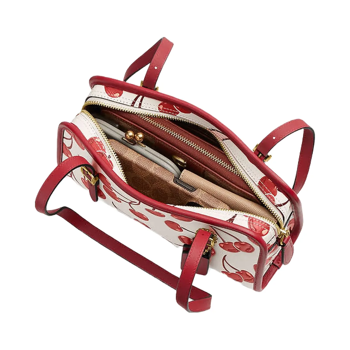 Coach Swing Zip Bag With Cherry Print Brass-Chalk Multi