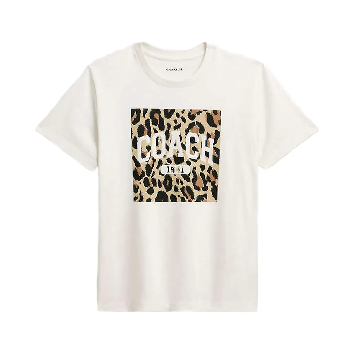 Coach Leopard Signature Square Classic T-Shirt In Organic Cotton White