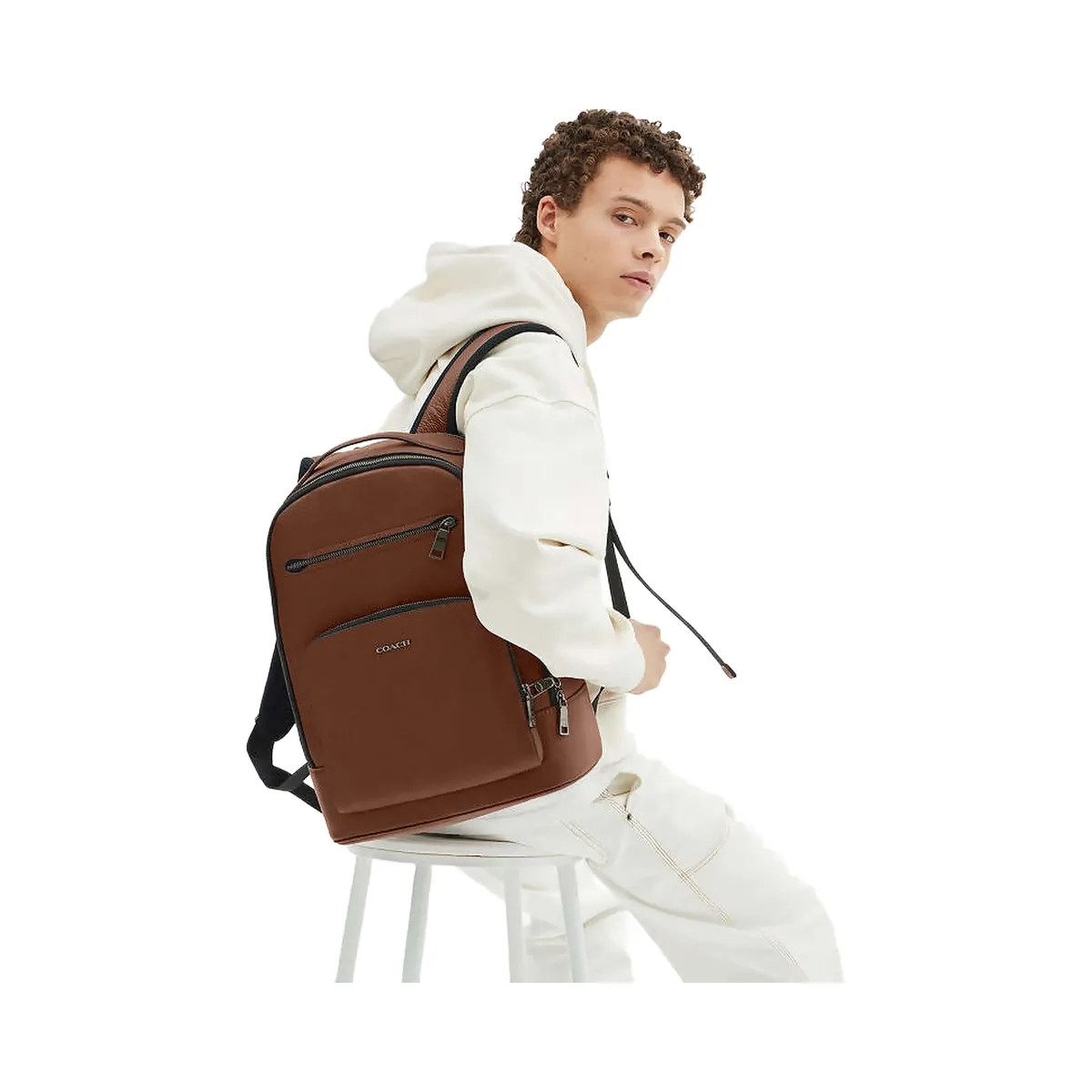 Coach Ethan Backpack Pebbled Leather-Gunmetal-Saddle