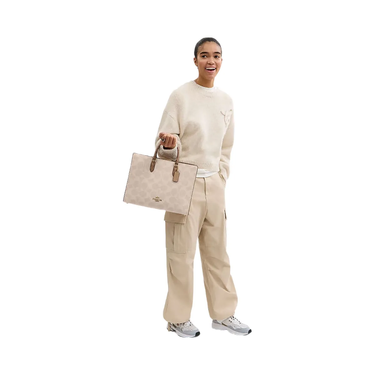 Coach Maggie Tote Bag In Blocked Signature Canvas Signature Canvas-Gold-Sand-Tan