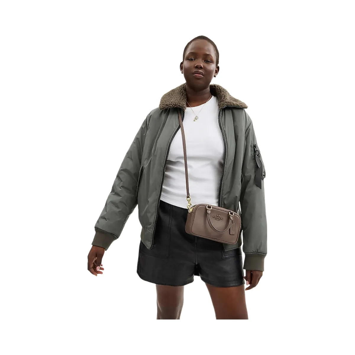 Coach Satchel Crossbody Smooth Leather-Gold-Dark Stone