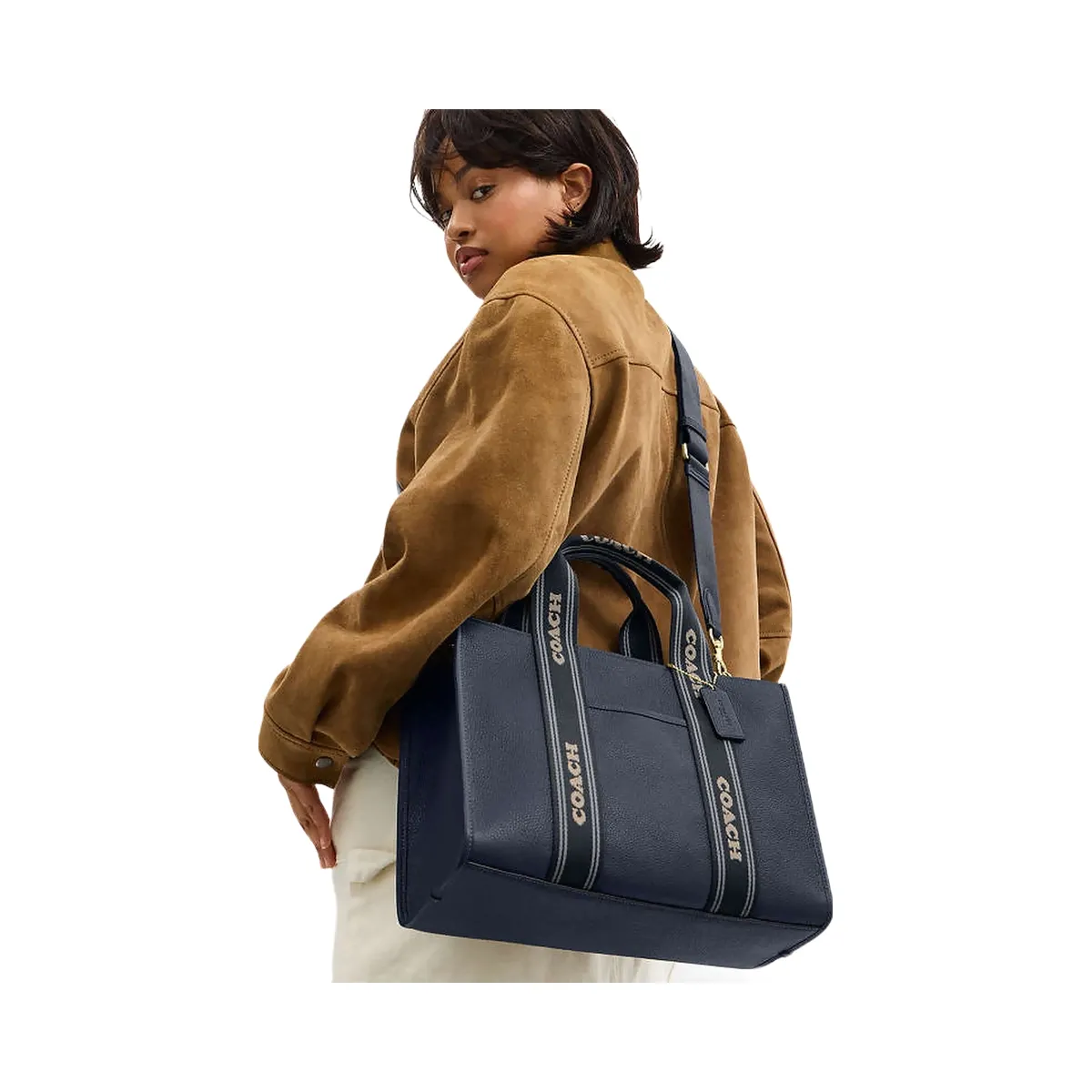 Coach Smith Tote Bag Pebbled Leather-Gold-Denim Multi