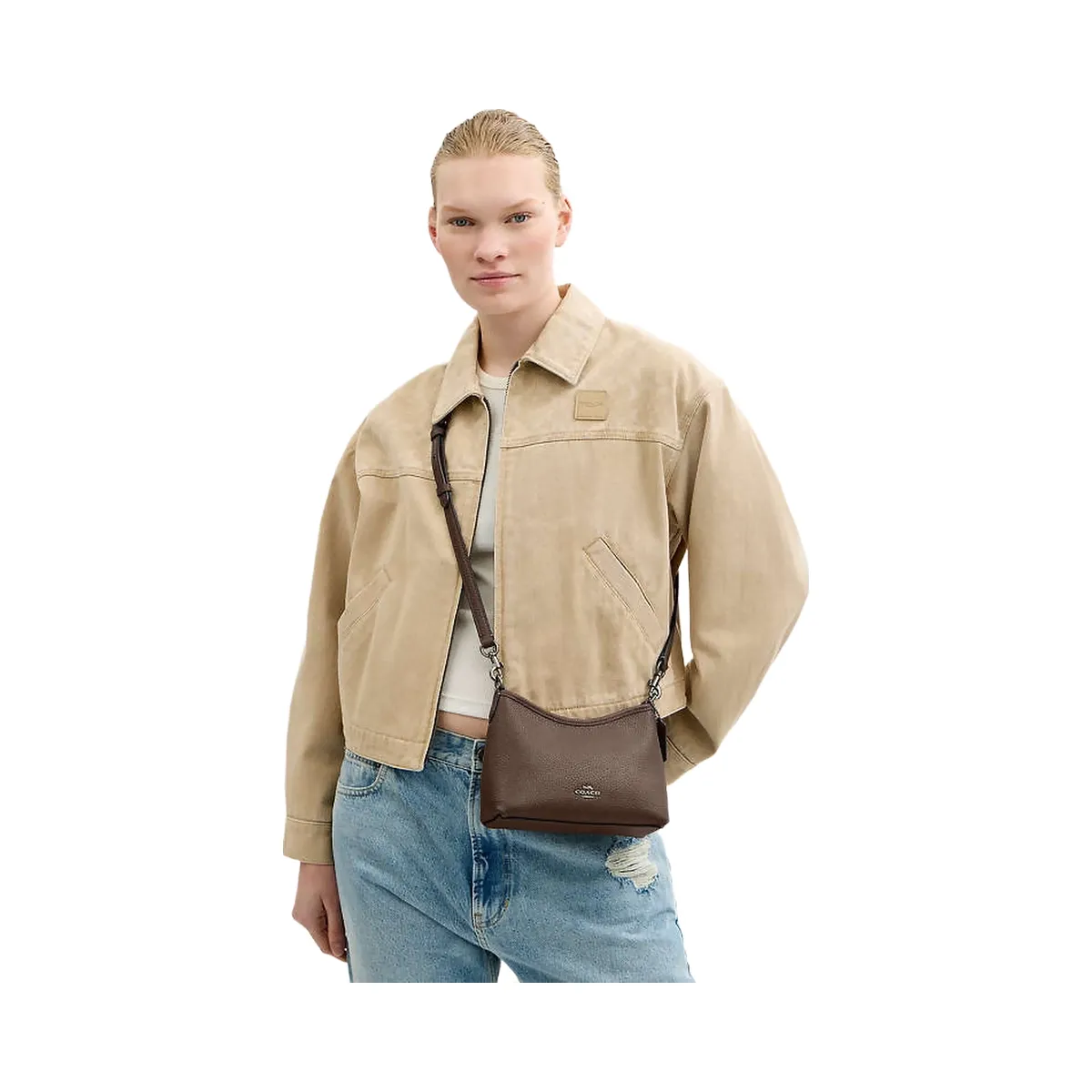 Coach Laurel Small Shoulder Bag Pebbled Leather-Qb-Dark Stone