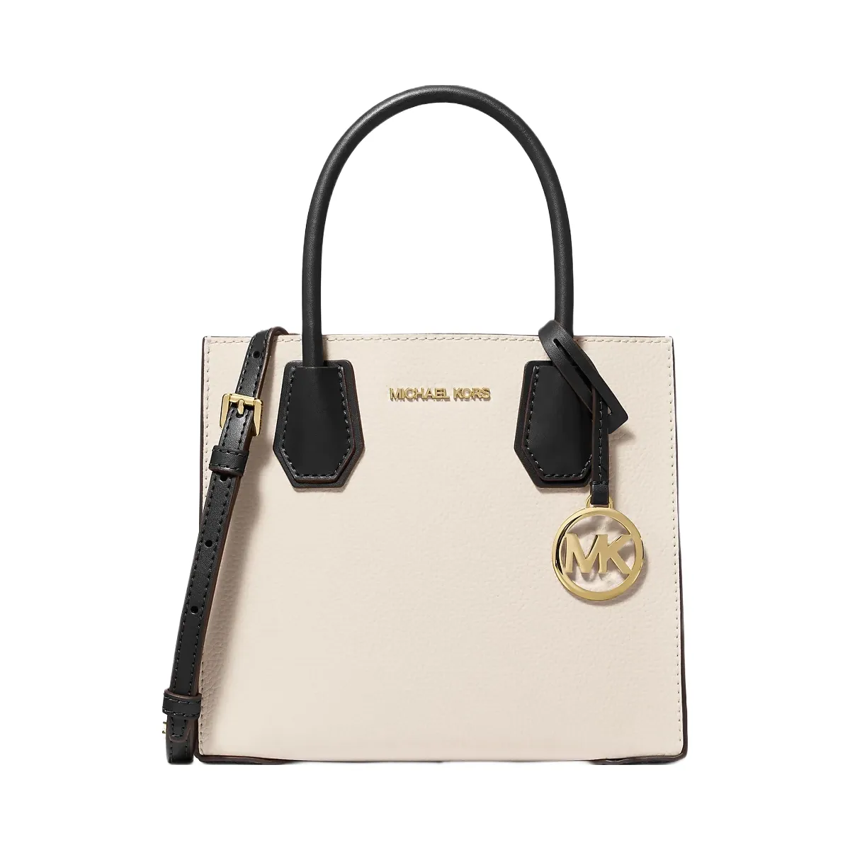 Michael Kors Mercer Medium Two-Tone Pebbled Leather Crossbody Bag Lt Cream