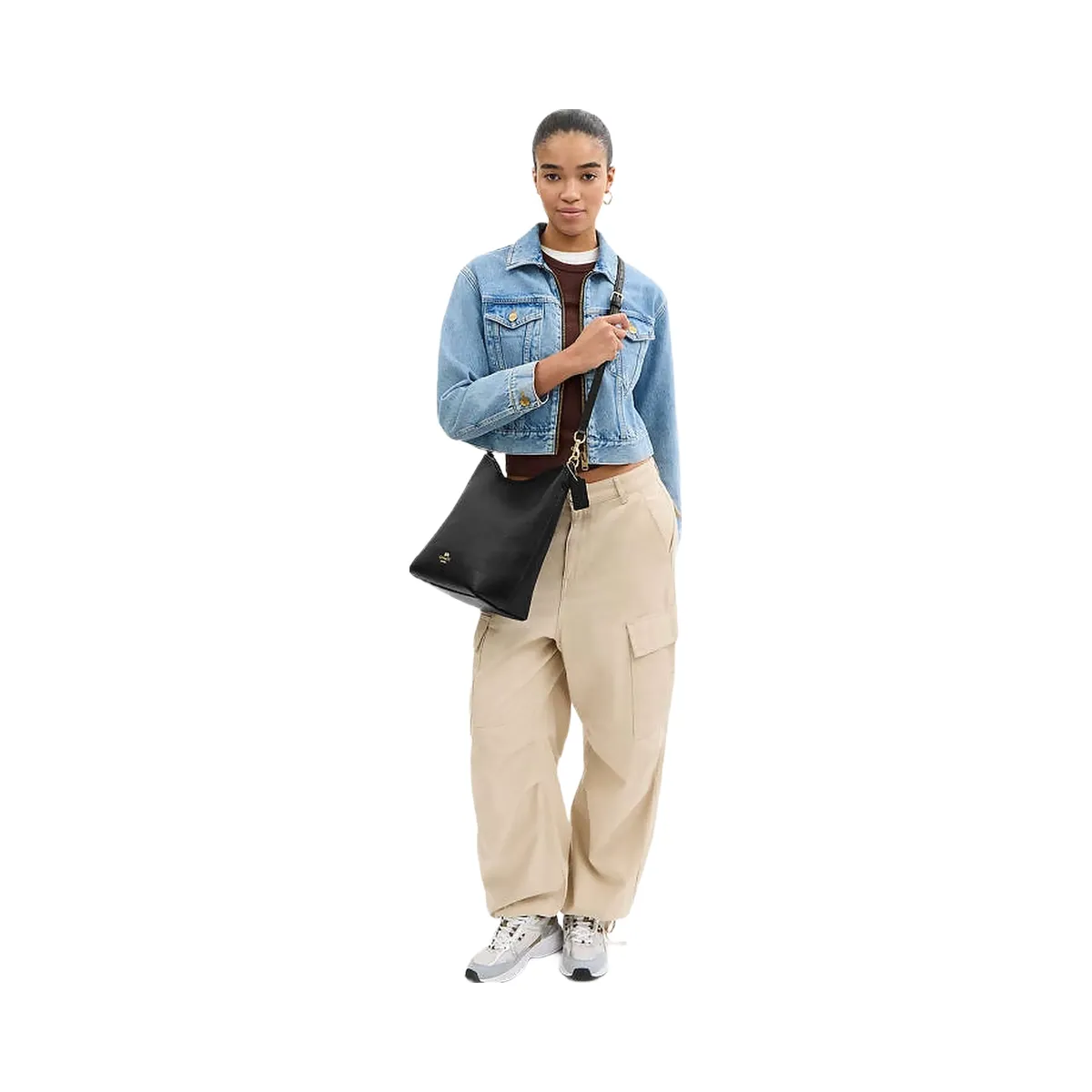 Coach Laurel Large Shoulder Bag Pebbled Leather-Gold-Black