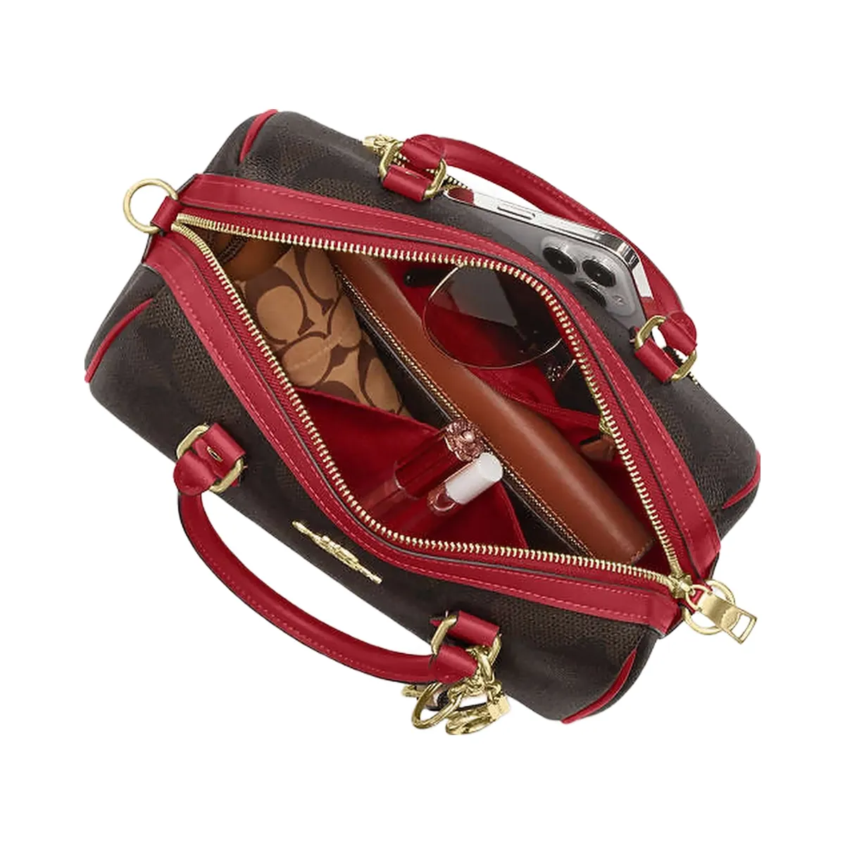 Coach Rowan Satchel Bag In Maxi Signature Canvas Signature Canvas-Im-Walnut-True Red