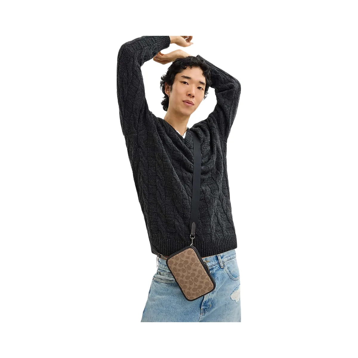 Coach Aden Crossbody Bag In Signature Canvas Signature Canvas-Qb-Tan-Black