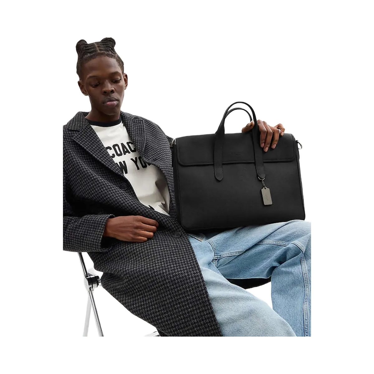 Coach Sullivan Portfolio Brief Pebbled Leather-Gunmetal-Black