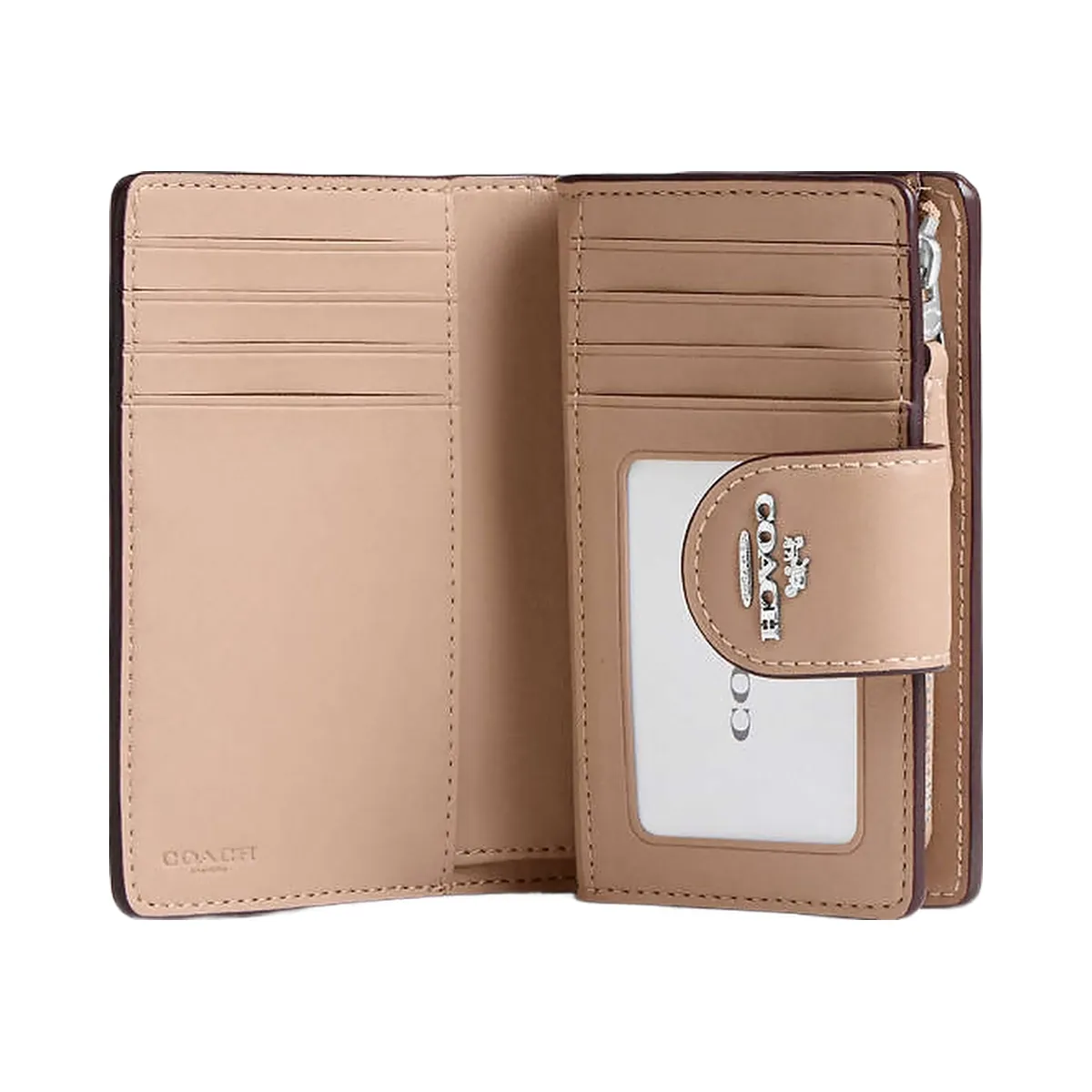 Coach Medium Corner Zip Wallet In Signature Canvas Signature Canvas-Silver-Sand-Taupe