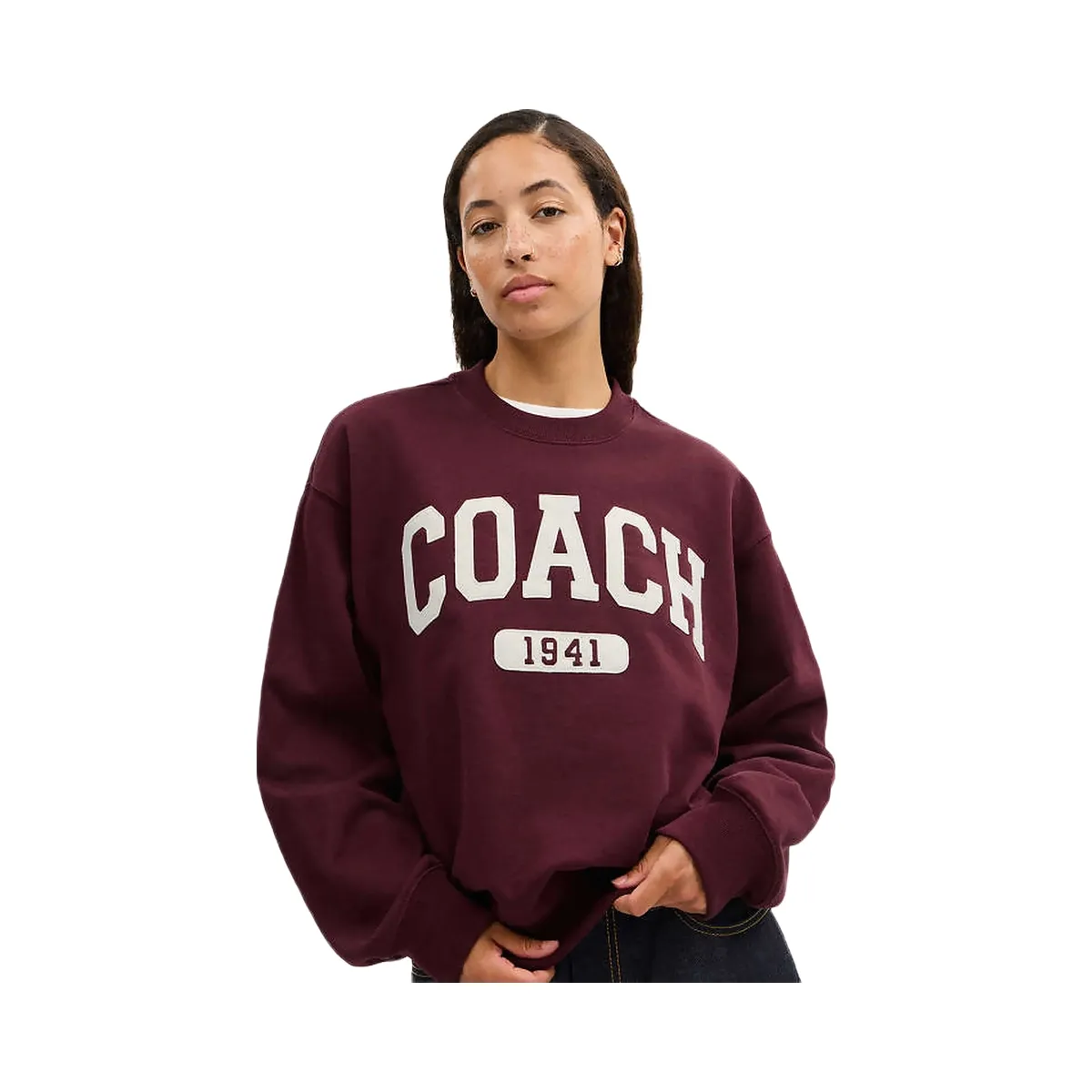 Coach Sporty Signature Boyfriend Crewneck Sweatshirt Burgundy