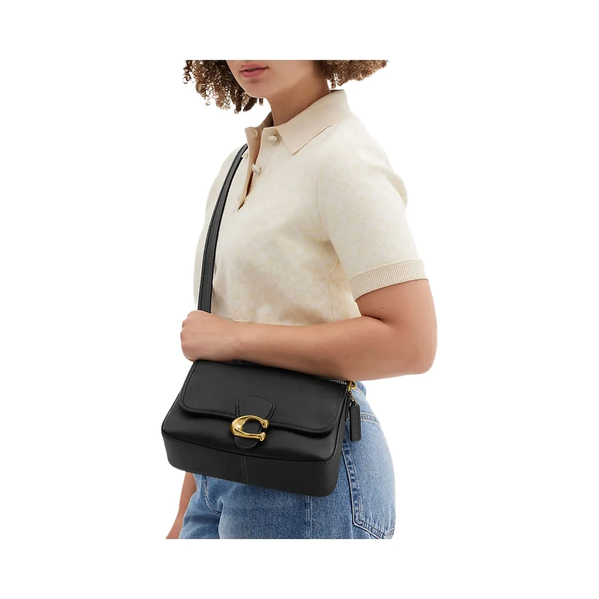 Coach Soft Tabby Shoulder Bag Smooth Leather-Brass-Black