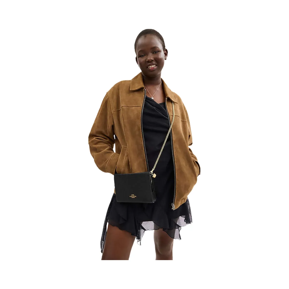 Coach Slim Crossbody Pebbled Leather-Gold-Black