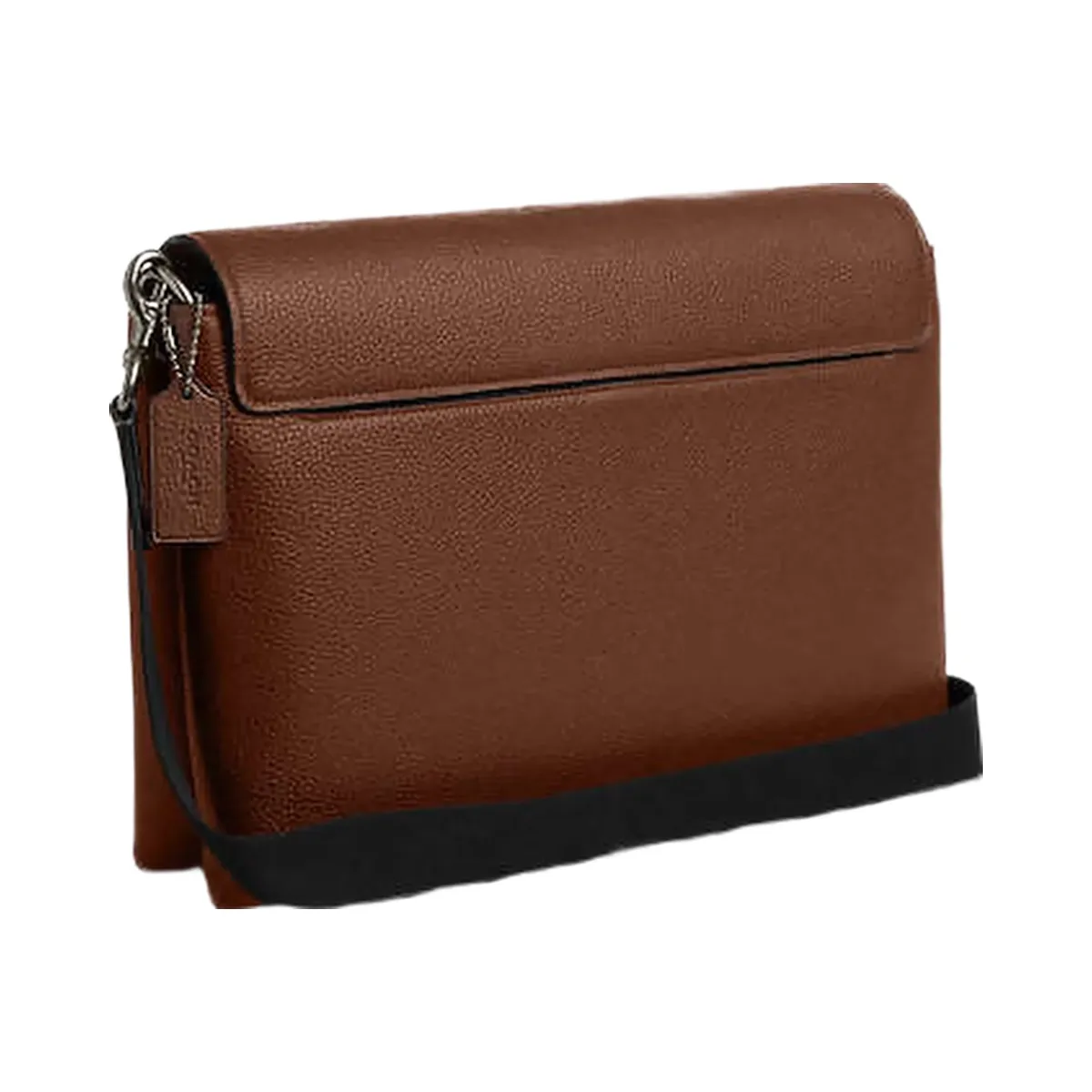 Coach Caleb Messenger Bag Pebbled Leather-Gunmetal-Saddle