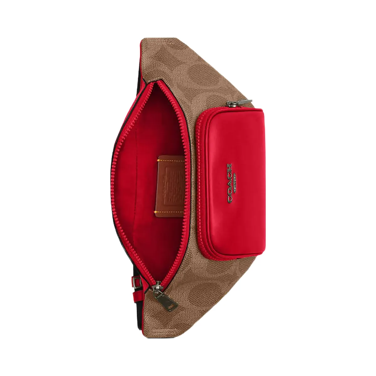 Coach Racer Small Belt Bag In Maxi Signature Canvas Qb-Tan-Bold Red