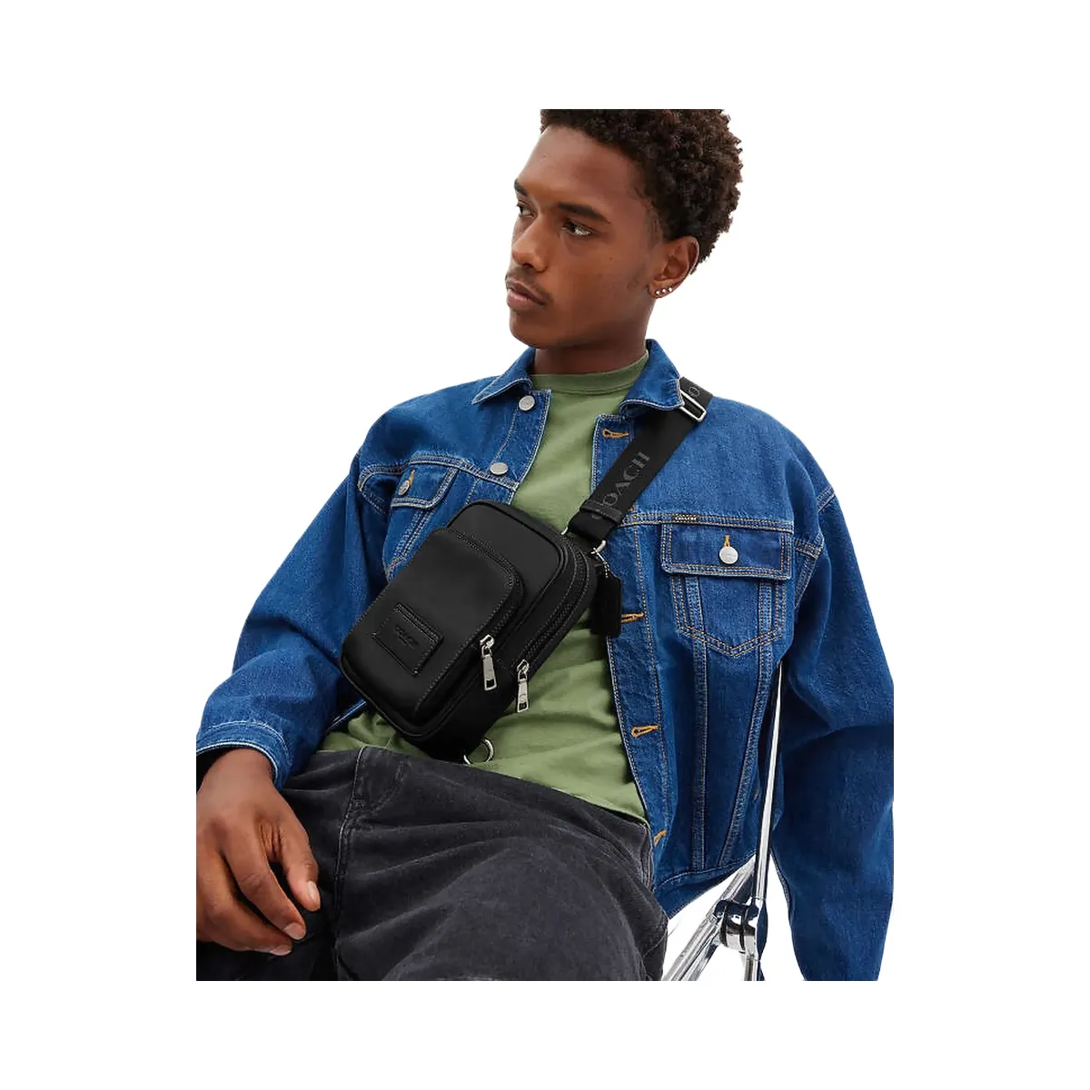Coach Racer Sling Pack Smooth Leather-Gunmetal-Black