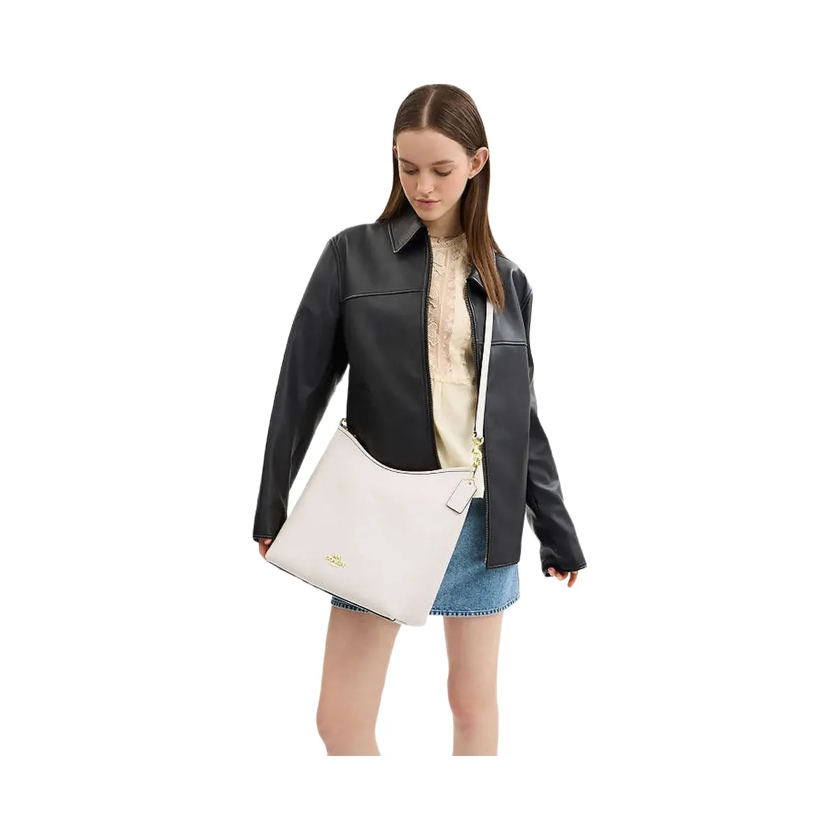 Coach Laurel Large Shoulder Bag Pebbled Leather-Gold-Chalk