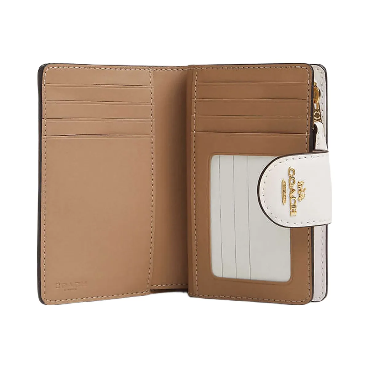 Coach Medium Corner Zip Wallet In Signature Canvas With Floral Print Signature Canvas-Gold-Light Khaki Chalk Multi