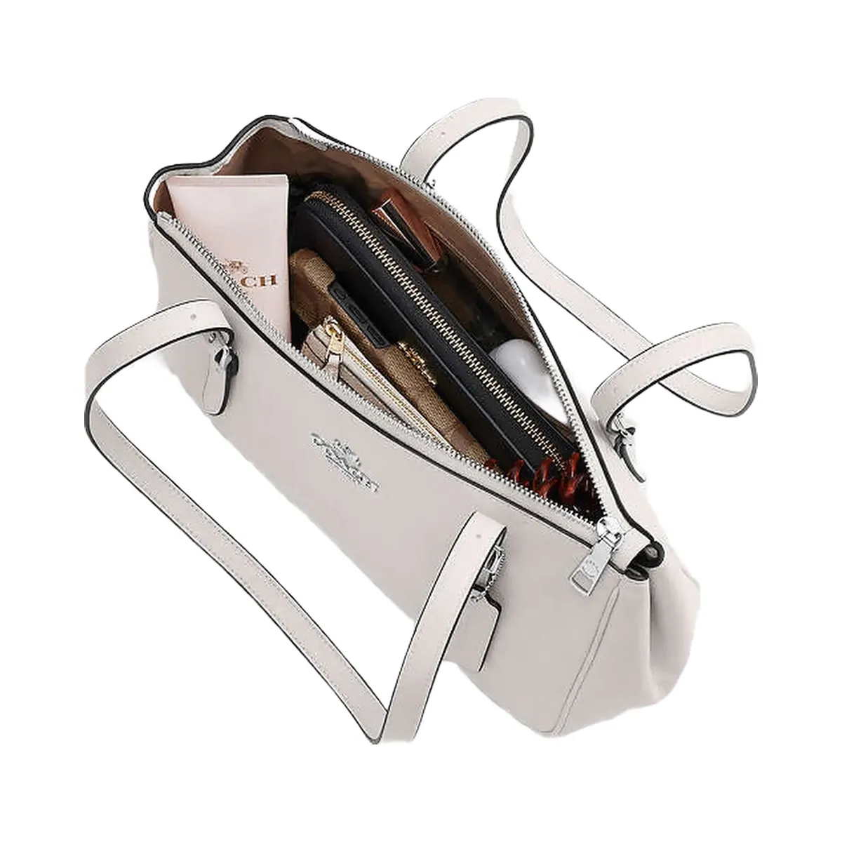 Coach Asher Shoulder Bag Glazed Leather-Silver-Chalk