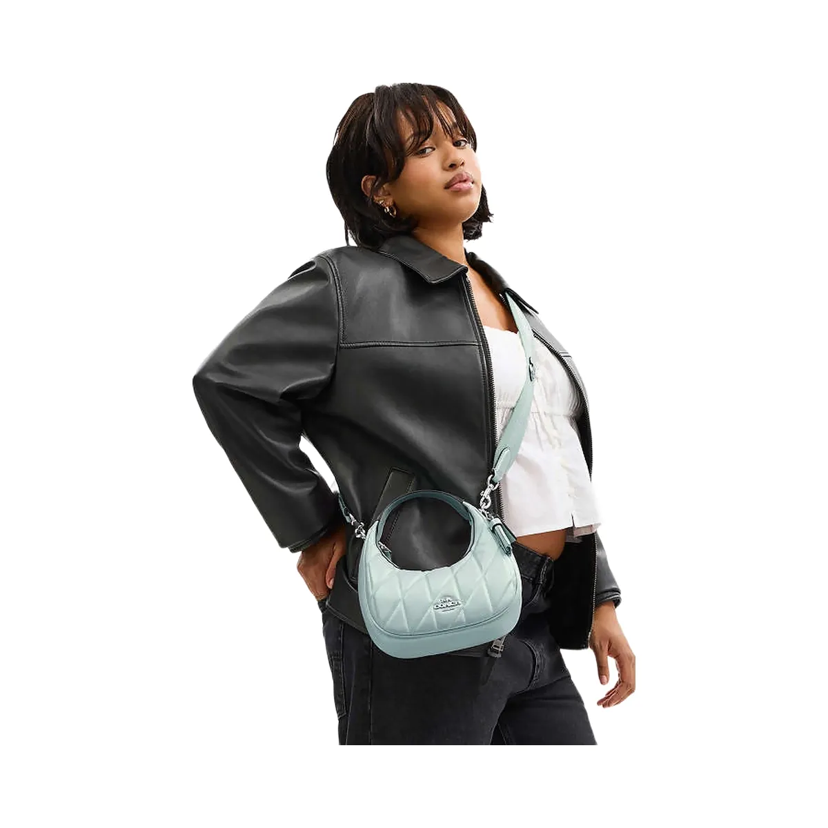 Coach Carmen Mini Crossbody Bag Pearlized Leather-Silver-Green