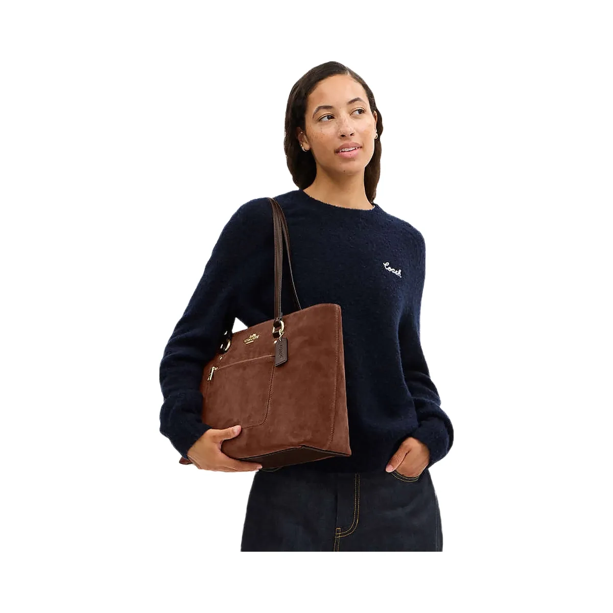 Coach Station Tote Bag Suede-Im-Vintage Brown