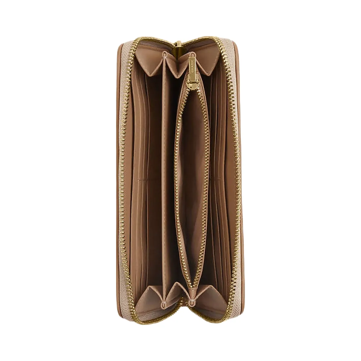 Coach Long Zip Around Wallet With Signature Canvas Im-Dark Natural Multi