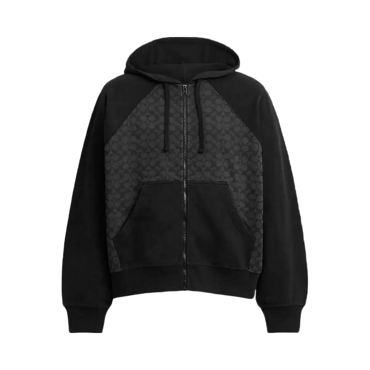 Coach Signature Full Zip Hoodie In Organic Cotton Charcoal Signature