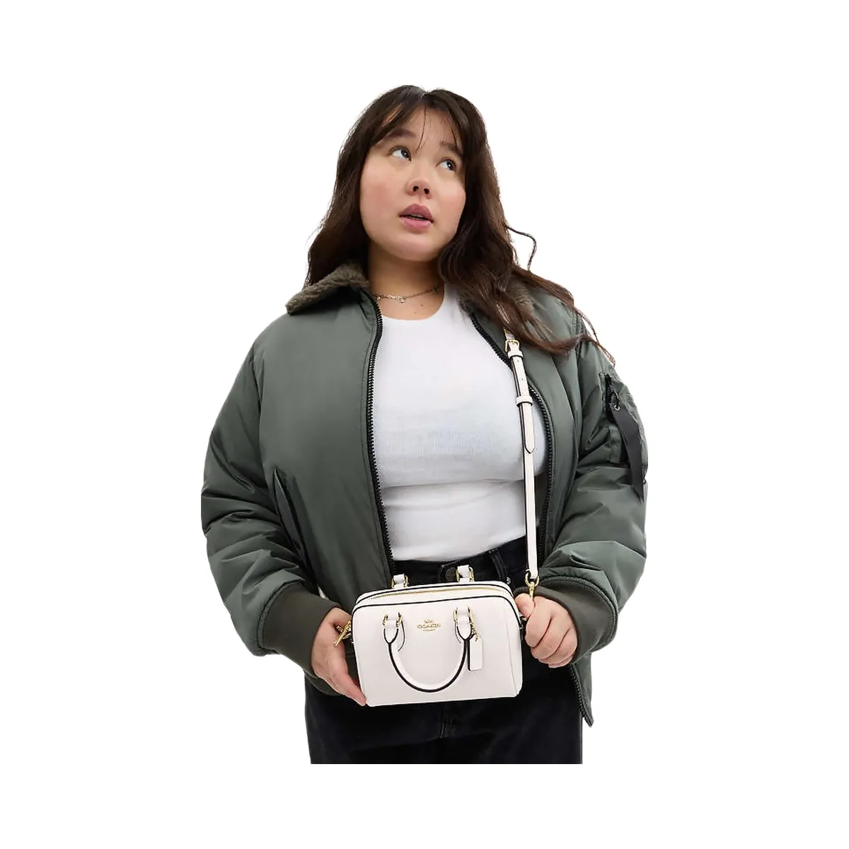Coach Mini Rowan Crossbody Bag Crossgrain Leather-Gold-Chalk