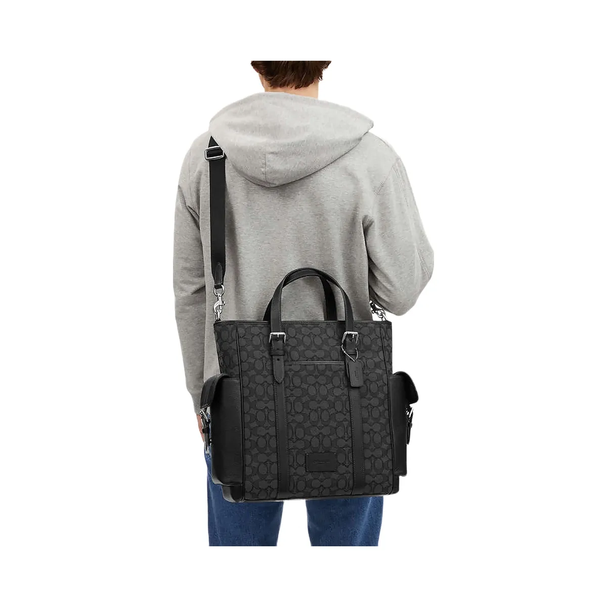 Coach Sprint Tote In Signature Jacquard Signature Jacquard-Silver-Charcoal-Black