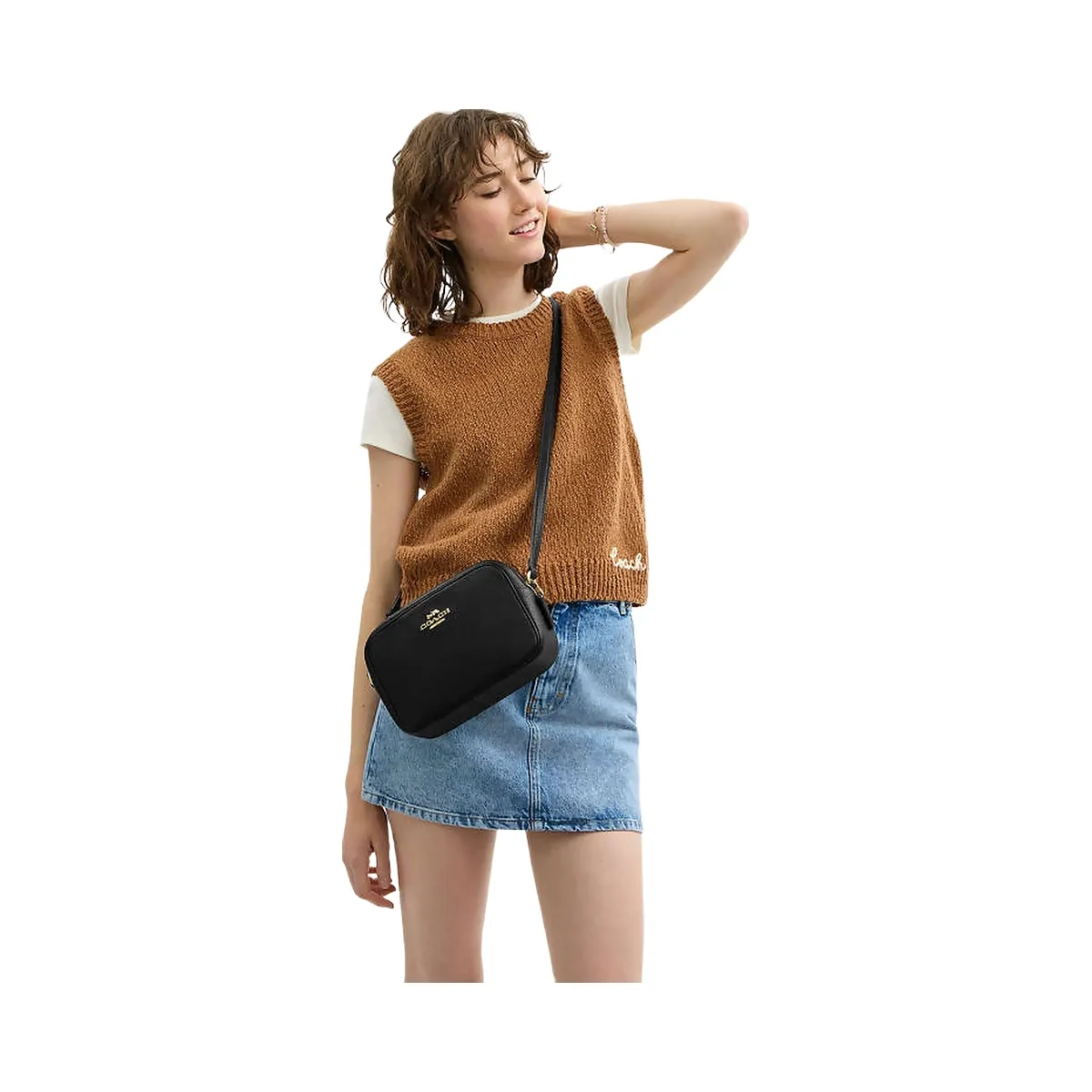 Coach Small Finn Crossbody Bag With Pouch In Maxi Signature Canvas Signature Canvas-Qb-Tan-Black