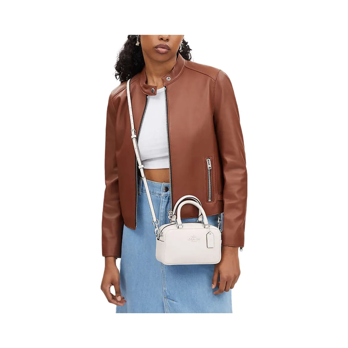 Coach Satchel Crossbody Smooth Leather-Silver-Chalk
